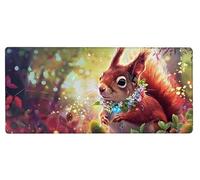 Mouse Pad 700x300x3mm Large Mouse Mat Squirrel Flower, Mousepad Large Size with Non-Slip Rubber Base, Stitched Edges Mousepad, Waterproof Smooth Surface Keyboard Mat forOffice Accessories I-X169