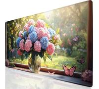 Mouse Pad 70x30cm Extended Large Mouse Mat Pink Office Accessories with Stitched Edges Mousepad Hydrangea Mousemat Soft Smooth Surface, Stitched Edges Desk Pad for Keyboard,for Office Room Decor YG-92
