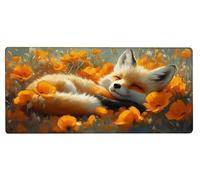 Mouse Pad 800x300x3mm Large Mouse Mat Fox Flower, Mousepad Large Size with Non-Slip Rubber Base, Stitched Edges Mousepad, Waterproof Smooth Surface Keyboard Mat for Home Office Accessories 5-0691