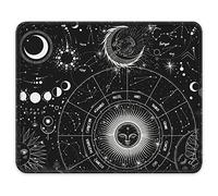 Mouse Pad, 9.4"x7.9" Tarot Style Sun Moon Computer Mouse Pad for Desk, Premium-Textured Non-Slip Rubber Stitched Edges Waterproof Square Mouse Mat for Gaming Work Wireless Mice, Black