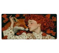 Mouse Pad 900x400x3mm Large Mouse Mat Fox Woman, Mousepad Large Size with Non-Slip Rubber Base, Stitched Edges Mousepad, Waterproof Smooth Surface Keyboard Mat for Home Office Accessories 3-ZF39