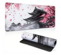 Mouse Pad, Architecture Cherry Blossoms Mouse Mat, Large Mousepad Non-Slip Rubber Base, Comfortable Keyboard Pad, Office Desk Mat Stitched Edges, Long MousPad Waterproof, 39.4x19.7x0.12 inch 0A0-382