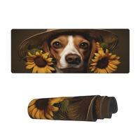 Mouse Pad Beagle Dog Hat Sunflowers Large Mouse Pads Comfortable Writing Mat, For Computer, Home, Desk, 80x30cm