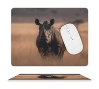 Mouse Pad Big Rhino in The Wilderness Mouse Mat Washable Non-slip Mouses Mats for Man Woman Laptop Gaming Desk Pad Desktop Protector Mat for Office Home Work