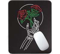 Mouse Pad-Black Goth Skull Hand and Rose Square Mousepad Washable with Non-Slip Rubber Base,Stitched Edge,Mouse Pads for Desk Computers Laptop Mouse,Home Office Decor Desk Accessories-11.8" x 9.8"