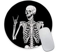 Mouse Pad, Black Human Skeleton Mouse Pad with Design, Round Computer Mouse Mat, Non-Slip Rubber Base Mousepad, Waterproof Office Mouse Pads, Skull