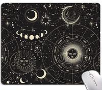 Mouse Pad, Black Moon Sun Design Mouse Pad, Washable Square Cloth Mousepad For Gaming Office Laptop, Non-Slip Rubber Base Computer Mouse Pads For Wireless Mouse, Cool Mouse Pads For Desk 7.9X9.4 Inch