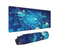 Mouse Pad Blue Mouse Mat Flower Extra Large Desk Mat 35.4x19.6inch,Large XXL Mousepad Non-Slip Rubber Base,Office Desk Mousemat Stitched Edges Accessories for Office Decor,Gifts for Women 0E-566