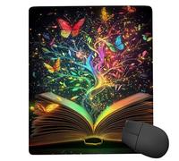 Mouse Pad Butterfly Magic Book Small Mouse Mat 34x28 cm with Stitched Edge, Waterproof Mousepad Smooth Surface Mousepad with Non-Slip Rubber Base, for PC Laptop Office Small Desk Mat, Gifts uk-389