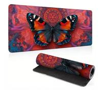 Mouse Pad, Butterfly Mandala Mouse Mat, Extended Large Mousepad with Non-Slip Rubber Base, Comfortable Keyboard Pad, Office Desk Mat Stitched Edges,Long MousPad Waterproof, 27.5x15.7x0.12 inch 0A0-271