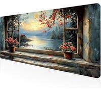 Mouse Pad By The Window Gaming Mouse Pad Flower Clusters Large Desk Mat 1400x600x3mm,Work From Home Essentials Non-Slip Rubber Base Special Textured Water-Resistant Wear-Resistant For Laptop Y1-942