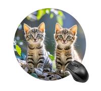 Mouse Pad Cats Together Round Mouse Mat Non-Slip Rubber Base Gaming Mice Pad Wireless Mouse Desk Accessories for Home Office Computer Laptop