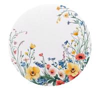Mouse Pad, Colorful Garden Wildflower on White Background Round Computer Mousepad Non-Slip Base, Gaming Mouse Mat for Laptop Office Home, 10 x 10 Inch