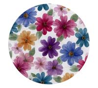 Mouse Pad, Colorful Watercolor Flowers on a White Background Round Computer Mousepad Non-Slip Base, Gaming Mouse Mat for Laptop Office Home, 10 x 10 Inch
