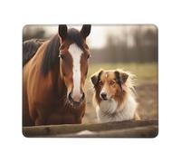Mouse Pad Computer Mousepad with Anti-Slip Rubber Base Collie Dog and Horse Together Mouse Mat Washable Gaming Mousepad Portable Keyboard Pad for Laptop Office Home 10 x 12 inch