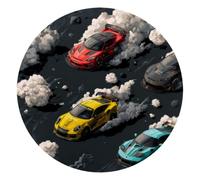 Mouse Pad, Cool Colorful Racing Cars and Tire Tracks Round Computer Mousepad Non-Slip Base, Gaming Mouse Mat for Laptop Office Home, 10 x 10 Inch