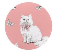 Mouse Pad, Cute Cats with Bows and Butterflies on Pink Background Round Computer Mousepad Non-Slip Base, Gaming Mouse Mat for Laptop Office Home, 10 x 10 Inch