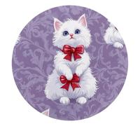 Mouse Pad, Cute Cats with Red Bows on Light Violet Background Round Computer Mousepad Non-Slip Base, Gaming Mouse Mat for Laptop Office Home, 10 x 10 Inch