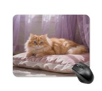 Mouse Pad Cute Non-Slip Rubber Base Desk Mat Cat on Pillow Funny Square Mousepad for Office & Gaming, Decorative Computer Accessories for Home Office Desk