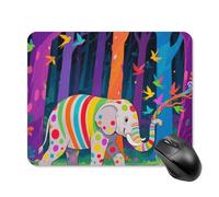Mouse Pad Cute Non-Slip Rubber Base Desk Mat Colorful Forest Elephant Funny Square Mousepad for Office & Gaming, Decorative Computer Accessories for Home Office Desk