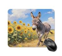 Mouse Pad Cute Non-Slip Rubber Base Desk Mat Donkey in Sunflower Field Funny Square Mousepad for Office & Gaming, Decorative Computer Accessories for Home Office Desk
