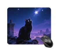 Mouse Pad Cute Non-Slip Rubber Base Desk Mat Starry Night Cat Black Funny Square Mousepad for Office & Gaming, Decorative Computer Accessories for Home Office Desk