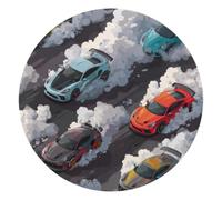 Mouse Pad, Cute Racing Cars and Tire Tracks Round Computer Mousepad Non-Slip Base, Gaming Mouse Mat for Laptop Office Home, 10 x 10 Inch