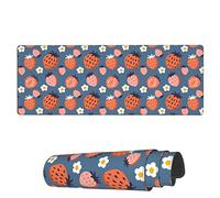 Mouse Pad Doodle Fruit Strawberry Flowers Large Mouse Pads Stitched Edges Mousepad, For Work, Study, Office, 80x30cm
