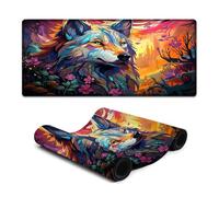 Mouse Pad Fantasy Colorful Wolf Washable Mouse Mat 40x90cm Mice Pad Anti Fray Stitched Edges Non Slip Rubber Base Improved Precision And Speed