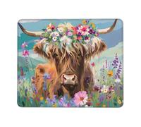 Mouse Pad Flower Highland Cow Small Mouse Mat 24 x 28cm with Non-Slip Rubber Base, Waterproof Mousepad, Gaming Mousemat for Women Kids Men Laptops Keyboard Tray Home Traveling Office Accessories D-349