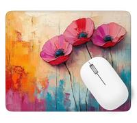 Mouse Pad Flower, Small Mouse Mat 420 x 350 mm, Desk Mat with Waterproof Design, Premium-Textured Square Mousepad Poppy, Smooth Surface, Gaming Office Mousemat Keyboard Decor Gifts Christmas p1j-585