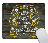 Mouse Pad for Computer,with God All Things are Possible Inspirational Quotes Art Rustic Black Old Wood White Quote