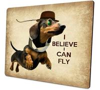 Mouse Pad Funny Sausage Dog Cute Flying Dachshund with Glasses Design Art, Joking Quotes and Sayings I Believe I Can Fly Mousepad Mat