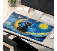 Mouse Pad Funny Work Black Cat On The Moon: A Starry Night Adventure Mouse Pad Fun Desk Accessories Gaming