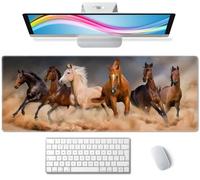 Mouse Pad Gaming, Large Mouse Pads for Desk, Keyboard Mouse Mat Desk Pad, Non-Slip Rubber Base with Stitched Edges Mousepad, 31.5x11.8 inch Horses