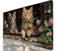 Mouse Pad Gaming Mouse Pad Yellow Desk Mat Large 520 x 250 x 3mm XXL Mousemat Cat Long Computer Keyboard Mousepad with Anti-Slip Base, Stitched Edge Desk Pad for Office Accessories, PC Gaming H0-195