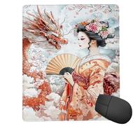 Mouse Pad Geisha Dragon Small Mouse Mat 25x20 cm with Stitched Edge, Waterproof Mousepad Smooth Surface Premium-Textured Mousepad with Non-Slip Rubber Base, for PC Laptop Office small Desk Mat uk-1112