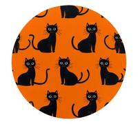 Mouse Pad, Halloween Black Cats on an Orange Background Round Computer Mousepad Non-Slip Base, Gaming Mouse Mat for Laptop Office Home, 10 x 10 Inch