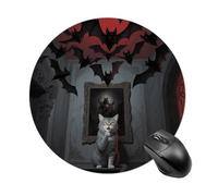 Mouse Pad, Horror Skull Theme Cat Art Round Mouse Pad, Small Circular Design Mouses Mat for Office Laptops, for Computer Desk Wireless Mice