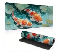 Mouse Pad, Koi Lotus Leaf Mouse Mat, Extended Large Mousepad with Non-Slip Rubber Base, Comfortable Keyboard Pad, Office Desk Mat Stitched Edges, Long MousPad Waterproof, 39.4x19.7x0.12 inch 0A0-385