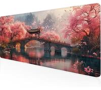 Mouse Pad Lake Water Gaming Mouse Pad Small Bridge Large Desk Mat 1400x600x3mm,Work From Home Essentials Non-Slip Rubber Base Special Textured Water-Resistant Surface Wear-Resistant For Laptop Y1-434