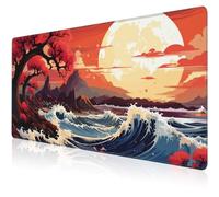 Mouse Pad, Large Huge Moon Over The Sea Desk Mat, Extended Non-Slip Gaming Keyboard Mousepad Desk Pad, Thick Stitched Edges Waterproof Mouse Mat 31.5"x15.7" (Beautiful Natural Landscape)