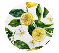 Mouse Pad, Lemons with Green Leaves and Flowers Round Computer Mousepad Non-Slip Base, Gaming Mouse Mat for Laptop Office Home, 10 x 10 Inch
