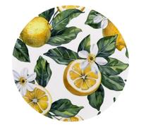 Mouse Pad, Lemons with Green Leaves Lemon Slices and Flowers Round Computer Mousepad Non-Slip Base, Gaming Mouse Mat for Laptop Office Home, 10 x 10 Inch