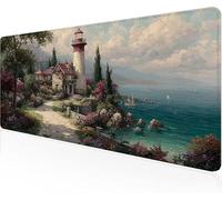 Mouse Pad Lighthouse Gaming Mouse Pad Fishing Village Large Desk Mat 1000x400x3mm,Work From Home Essentials Non-Slip Rubber Base Special Textured Water-Resistant Surface Wear-Resistant For PC Y1-48