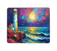 Mouse Pad Lighthouse Waves Small Mouse Mat 42 x 35cm with Non-Slip Rubber Base, Waterproof Mousepad, Gaming Mousemat for Women Kids Men Laptops Keyboard Tray Home Traveling Office Accessories D-181