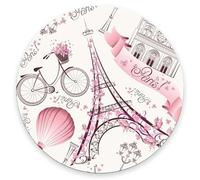 Mouse Pad, Love Pink Paris Vintage Floral Eiffel Mouse Pads with Design, Round Washable Cloth Personalized Mouse Mat, Gaming Office Home Non-Slip Rubber Base Computer Mousepad 7.9×7.9×0.12 inches