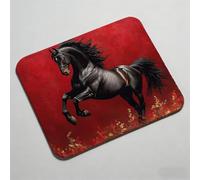 Mouse Pad, Mouse Mat 11.42 x 9.45 inch x3mm, Non Slip Rubber Base Desk Mat, Improved Precision and Speed, Office Desk Mats with Stitched Edges, Waterproof, Mouspad for Office and Home red horse 0O-408