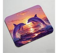 Mouse Pad, Mouse Mat 11.42 x 9.45 inch x3mm, Non Slip Rubber Base Desk Mat, Improved Precision and Speed, Desk Mats with Stitched Edges, Waterproof, Mouspad for Office and Home dolphin Sunset 0O-332