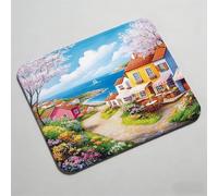 Mouse Pad, Mouse Mat 11.42 x 9.45 inch x3mm, Non Slip Rubber Base Desk Mat, Improved Precision and Speed, Desk Mats with Stitched Edges, Waterproof, Mouspad for Office and Home beach small town 0O-330